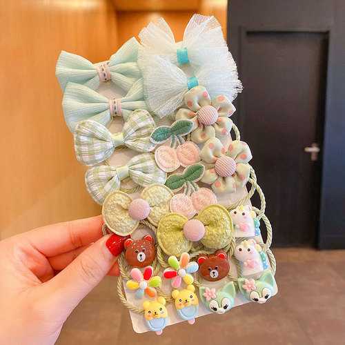 Children's elastic hair tie set, baby hair ribbon for girls, flower and bow hair accessories, non-irritating hair clips, cute hair bands for braiding ponytails