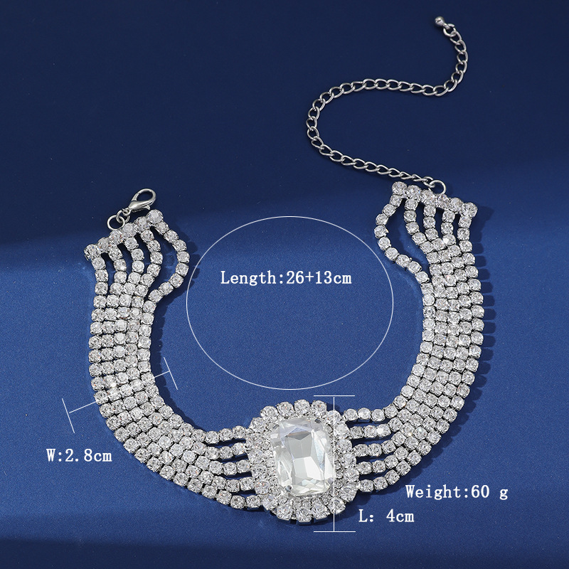 Heart Crystal Choker Necklace Multi-layer Statement Jewellery_voghion.com
