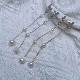 Factory direct supply butterfly pearl earrings fairy wind long tassel earrings Europe and the United States high-end wear earrings wholesale
