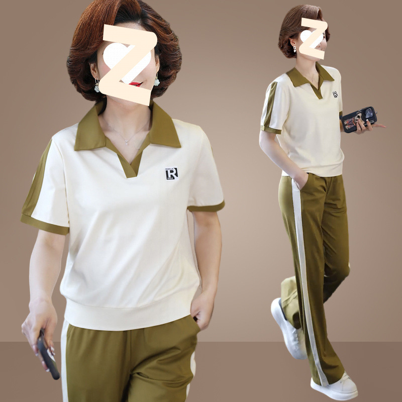 高档妈妈夏装洋气新款运动套装中老年妇女气质短袖上衣休闲两件套