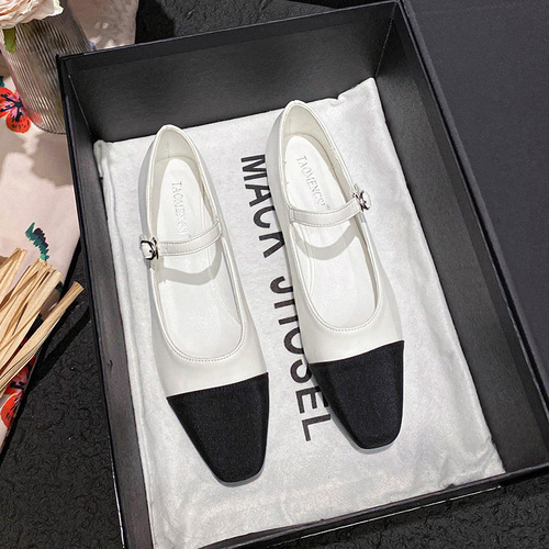 Huidong Yixinda French small square head color-blocking elegant one-strip Mary Zhen shoes for women