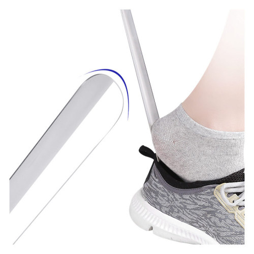 Stainless steel shoe horn, soft rubber, extra long hook shoe puller, convenient for lazy people to put on shoes, with hook metal shoe lift