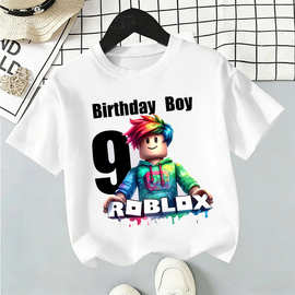 Roblox 1-9岁生日男女童装T恤 儿童卡通游戏主题生日短袖60409-1