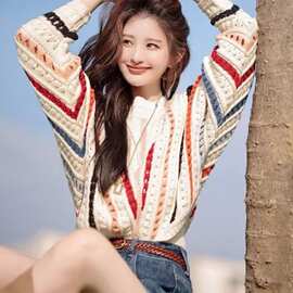 慵懒风毛衣女秋冬2026新款韩版宽松上衣女潮糖果色针织套头女