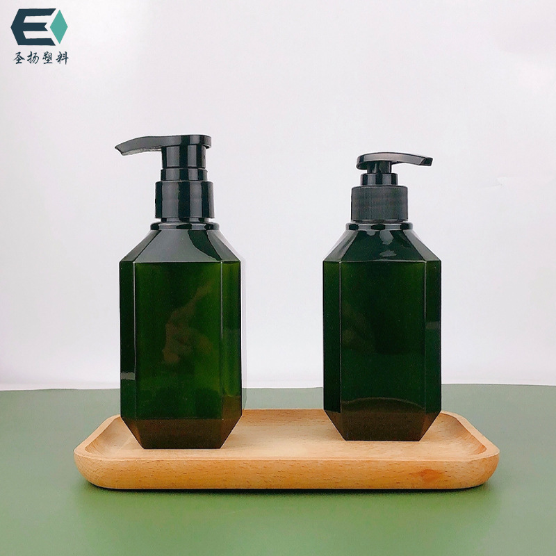 供应多边形洗手液按压瓶茶色棕色洗发水瓶乳液分装瓶塑料瓶批发