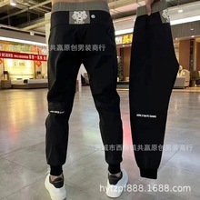 夏季新款男士棉麻刺绣百搭休闲裤图标小虎小脚裤轻薄透气薄款长裤