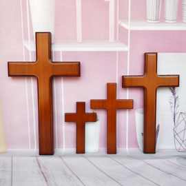 JI教会礼品装饰实木十字架墙挂壁挂饰品客厅木质大红色多色