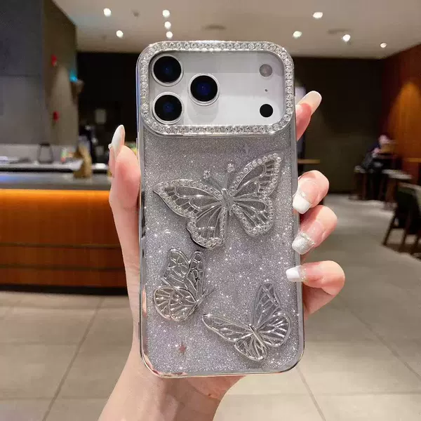 Rhinestone Butterfly Glitter Silver