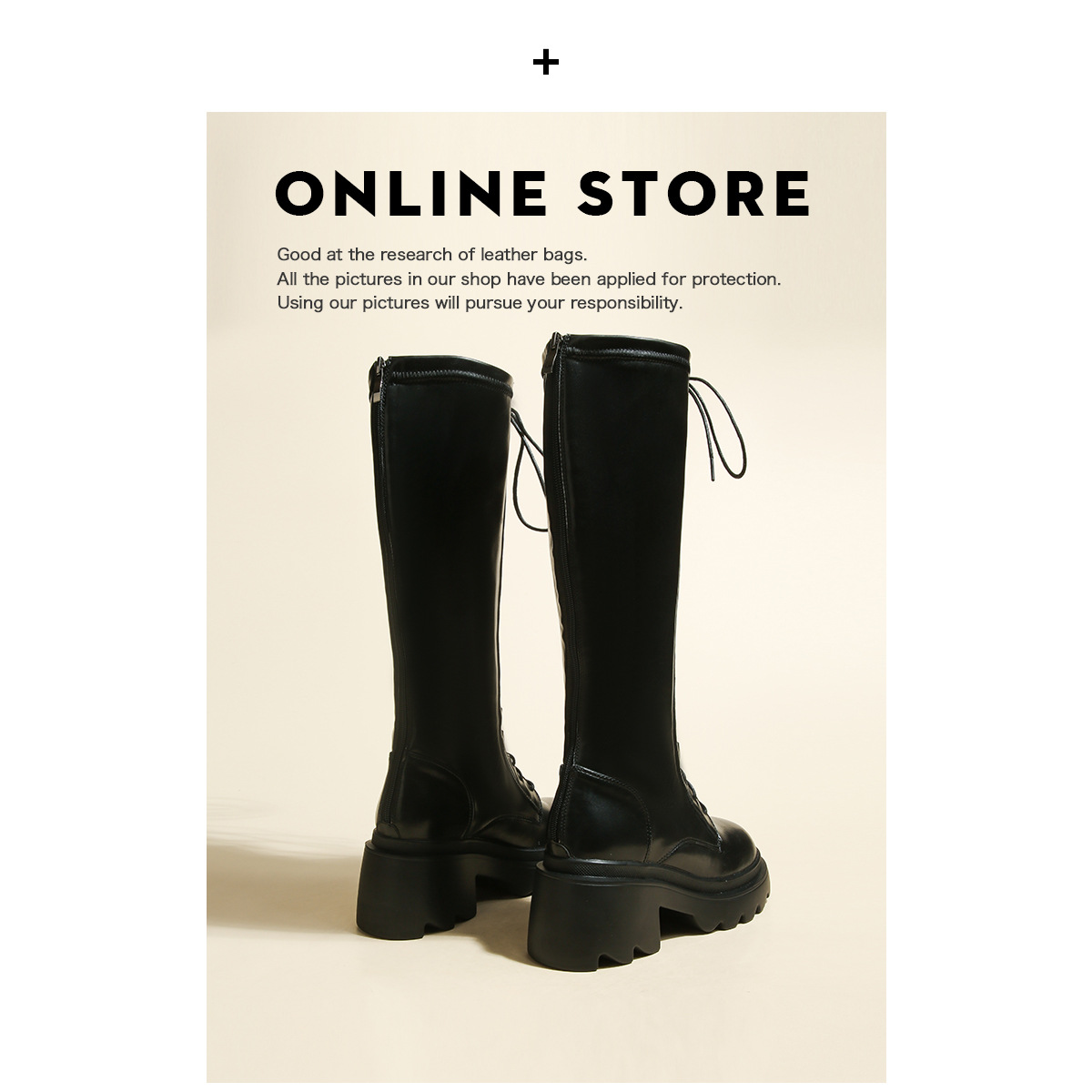 【冠順】厚い底の長靴の女性2023新型秋冬のマーティンブーツは膝の高筒の騎士靴のハイヒールを超えません。