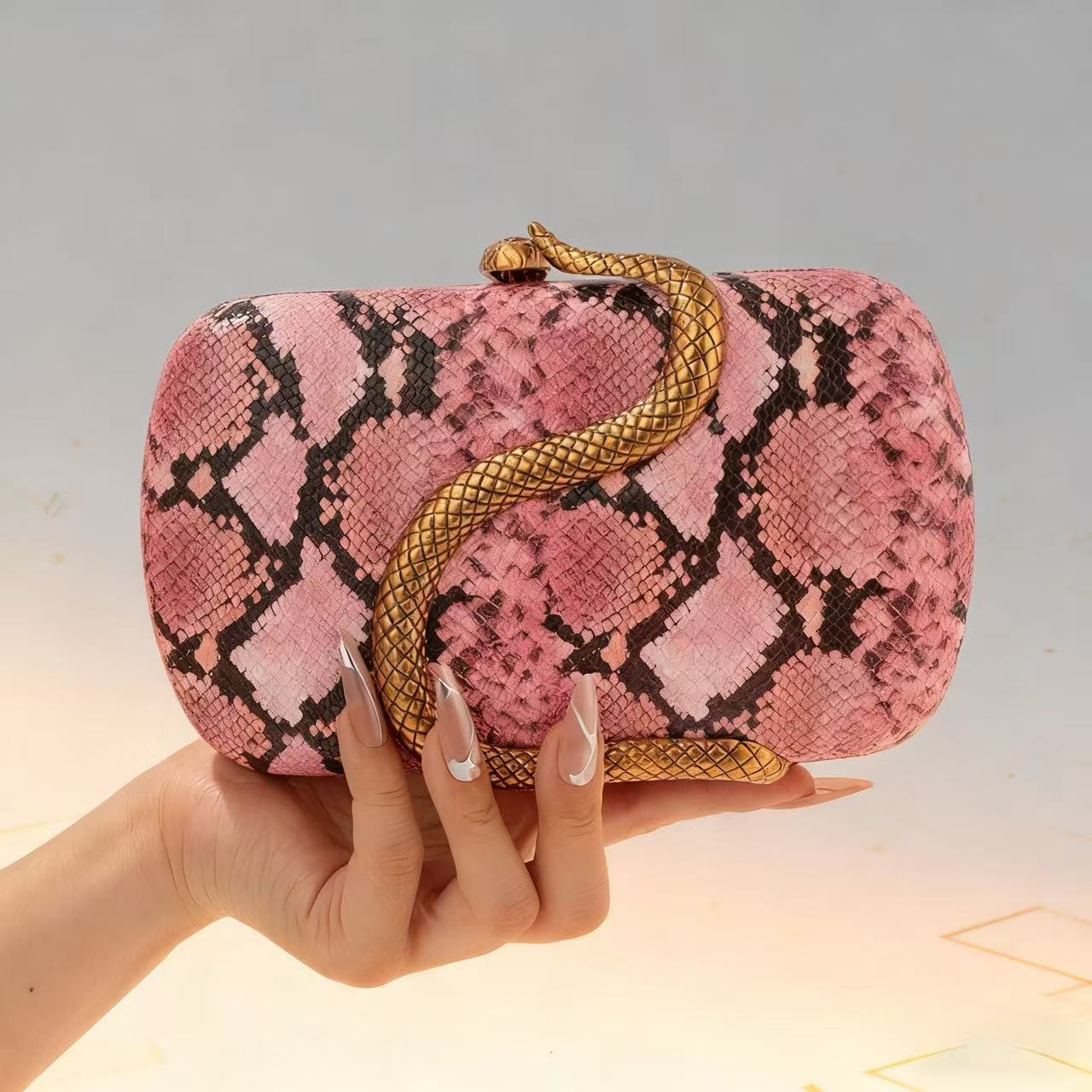 Comercio exterior directo transfronterizo lujo ligero bolso de cena damas bolso de mano PU bolso de serpiente estilo de moda bolso de noche de hombro