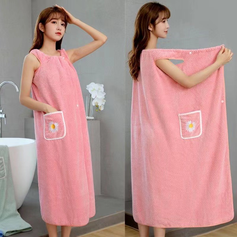 菠萝格可穿可裹巾成人浴巾比吸水浴裙长款雏菊珊瑚绒浴裙厂家批发