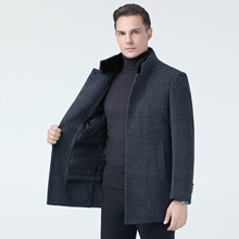 中年双面羊绒毛呢大衣男中长款爸爸冬装羊毛呢子外套立领加厚上衣