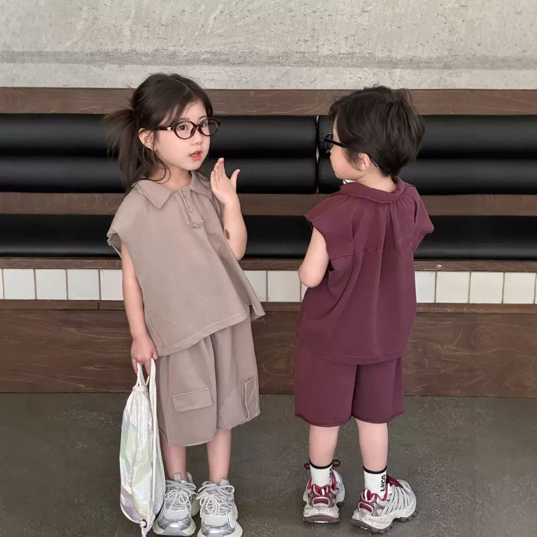 蒙田童装2025夏季男女童新款韩版套装儿童洋气时髦宝宝休闲两件套