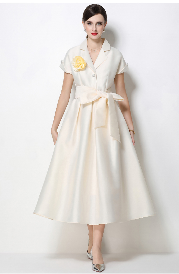 Đầm maxi nữ hoa nổi tay ngắn cổ vest thắt eo jacquard xòe — màu đen, Rượu vang đỏ, xanh lam, màu hồng đậm chi tiết 24
