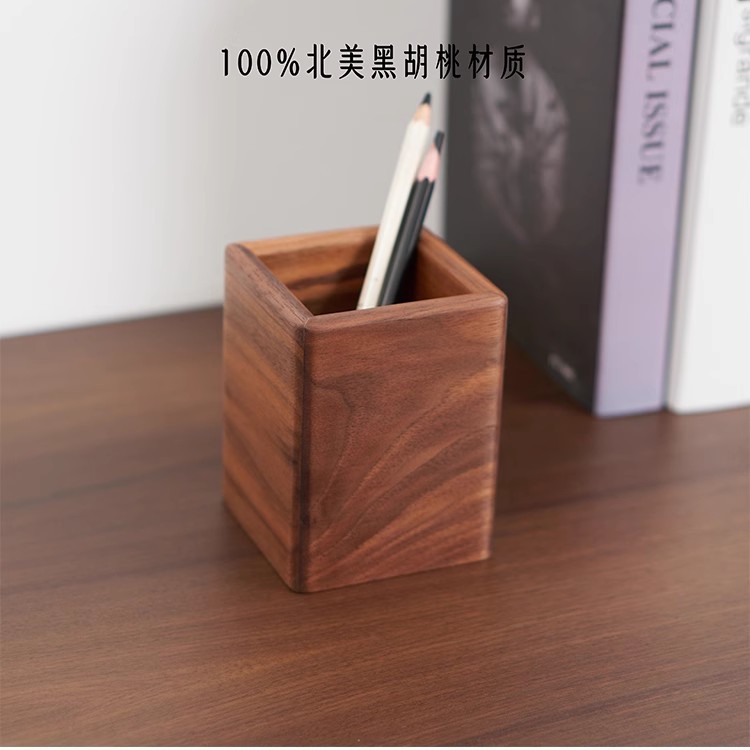 Negro nogal moderno minimalista titular de la pluma estudiante de almacenamiento de madera maciza creativa Oficina de escritorio decoración titular de la pluma de lujo