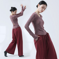 モダンダンス用ニット長袖トップス、新作大人女性練習着、中国舞踊服