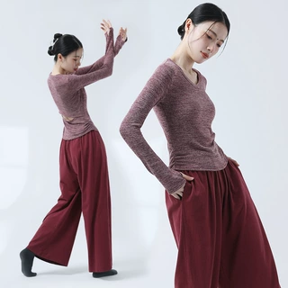 古典舞形体修身针织套指长袖上衣新款成人女练功服中国形体舞蹈服