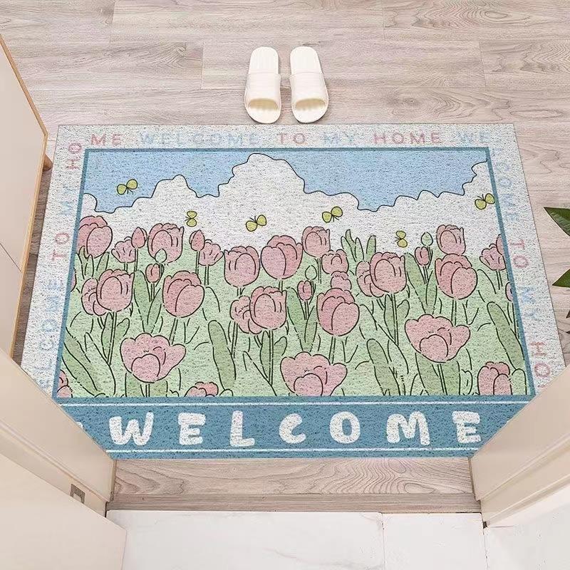 Entrance door silk loop mat, can be cut to size, hallway doormat, semi-circular door mat, non-slip, dirt-resistant