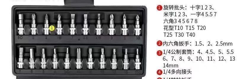 46-piece set of small ratchet wrenches, tool sockets, motorcycle ratchet wrenches, screwdrivers, and household appliance installation sockets