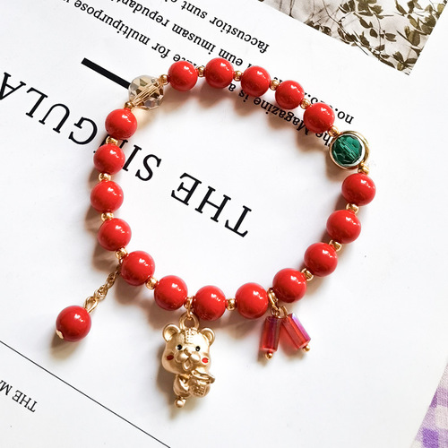 New Year of the Tiger red bead bracelet for women live broadcast imitation red stone crystal sand gold lucky round bead bracelet