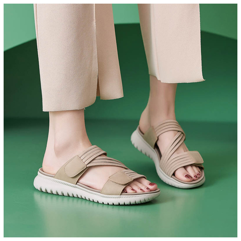 Dép sandal nữ xỏ ngón đế bệt thể thao co giãn cỡ lớn — Màu đen, Màu xanh lam, Màu mơ chi tiết 6