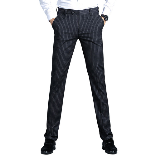 Men's light business casual trousers men's spring and summer fashionable vertical stripe pants slim non-iron suit pants men's wear