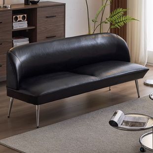Internet Celebrity Retro Sofa Small Apartment Living Room Light Luxury Simple Black Oil Wax Leather Clothing Store Double Small Sofa