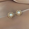 Zirconium from pearl, small earrings, light luxury style, micro incrustation, internet celebrity, simple and elegant design