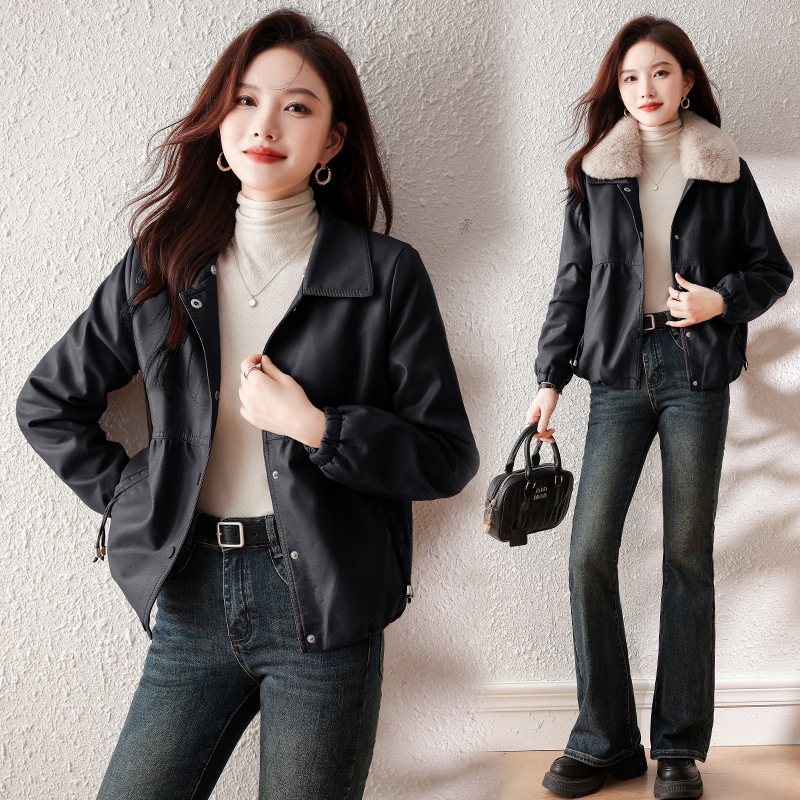 Haining Genuine Leather Jacket for Women 2025 New Winter Casual Fleece-Lined Goatskin Jacket Women's Short Warm Jacket Haining Genuine Leather Jacket for Women 2025 New Winter Casual Fleece-Lined Goatskin Jacket Women's Short Warm Jacket