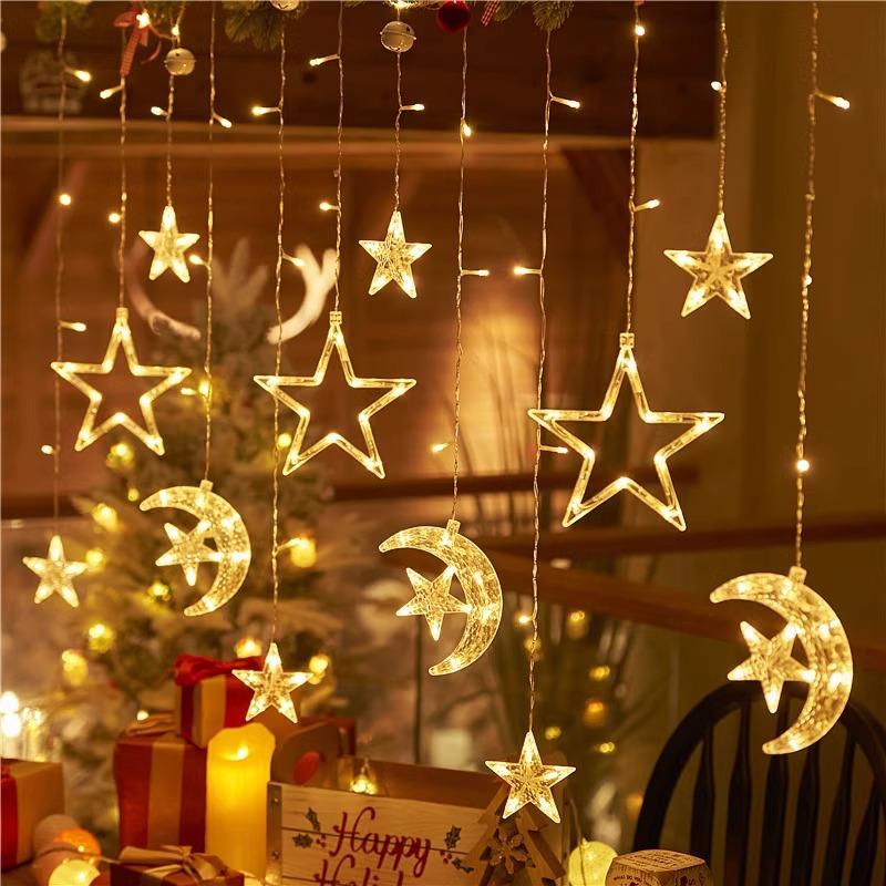 Estrella solar y luz de la luna luz del jardín balcón decoración del jardín luz colorida terraza pequeña yarda atmósfera Cadena de luz