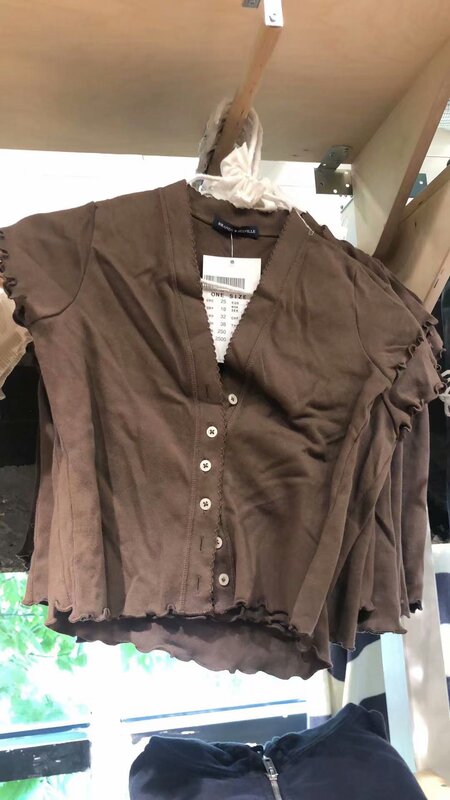 BM style brandy same style Nana same style sweet wood ear lace V-neck button short sleeve top T-shirt
