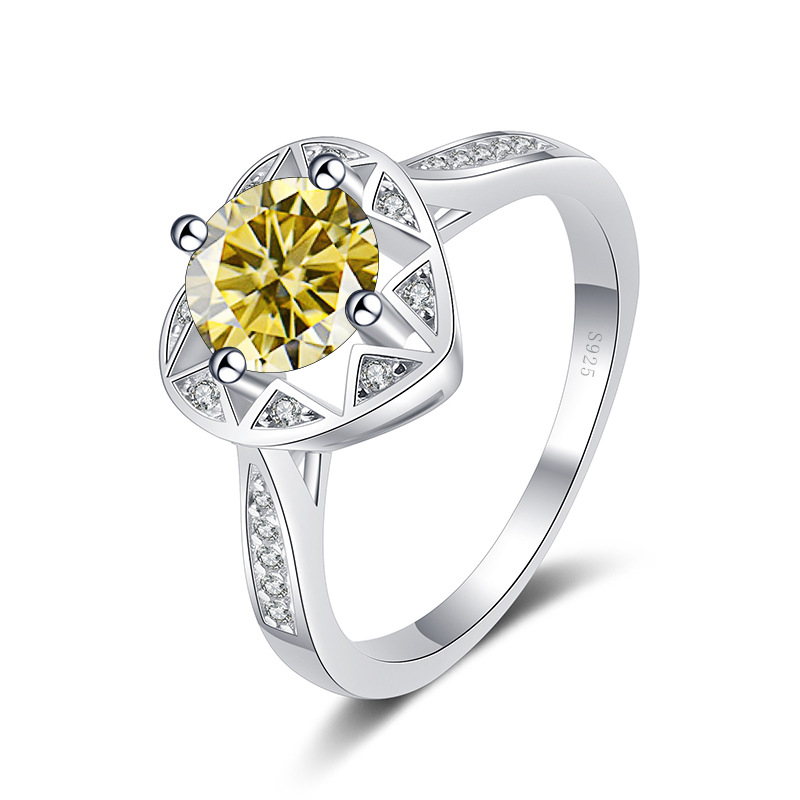 Ventas transfronterizas calientes S925 plata redonda 1 quilates anillo de piedra de moissanita estilo simple anillo de moda