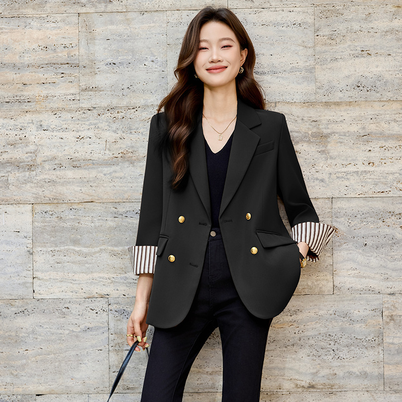 设计感黑色西装外套女2025秋季新款韩版宽松小个子中长款西服时尚|undefined