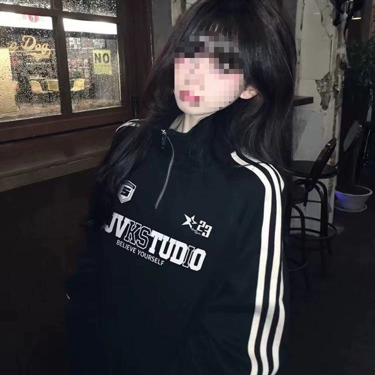 Spring thin sweatshirt with zipper, with a zipper, oversize, American style