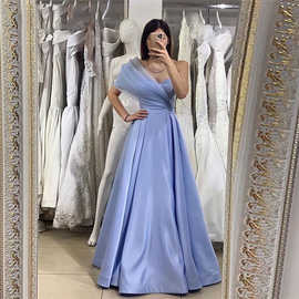 欧美外贸亚马逊速卖通wish新款欧根纱单肩缎面长款齐地礼服婚纱