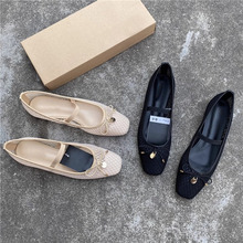 外贸舒适玛丽珍鞋蝴蝶结单鞋女2024夏新款方头平底透气镂空浅口鞋