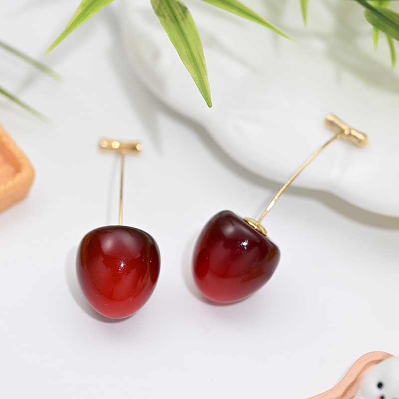 Aretes de cereza roja para mujer – colgante exquisito, fruta de imitación versátil, nuevo estilo