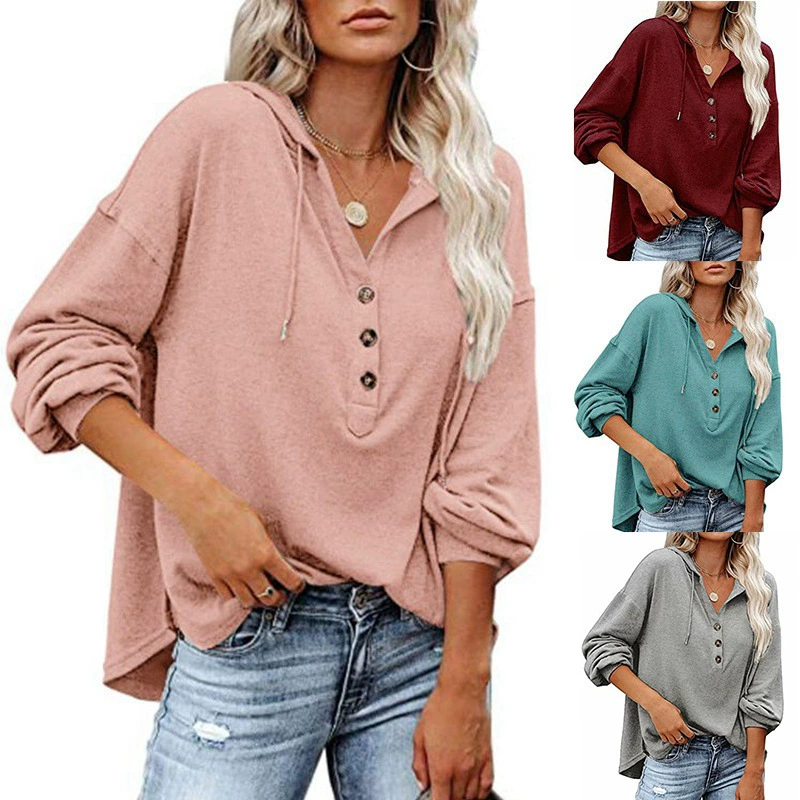 Трансграничная Европейская и американская внешняя торговля, Женская осенне-зимняя новая Повседневная Свободная однотонная Толстовка Amazon 2023 года с капюшоном