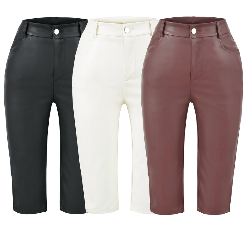 Pu Leather Pants for Women 2026 New Style Sexy Tight High-Waisted Casual Pants Straight-Leg Side Slit Cropped Pants Pu Leather Pants for Women 2026 New Style Sexy Tight High-Waisted Casual Pants Straight-Leg Side Slit Cropped Pants