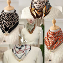 秋冬磁吸扣双面护颈三角巾围巾女丝巾冬季小围脖方巾双面护颈围巾