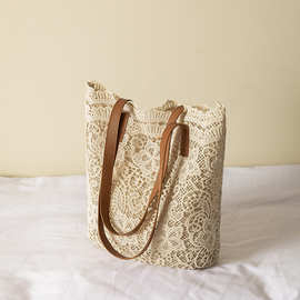 韩版新款夏天韩系蕾丝水桶布包女包女士手提包女沙滩包一件代发