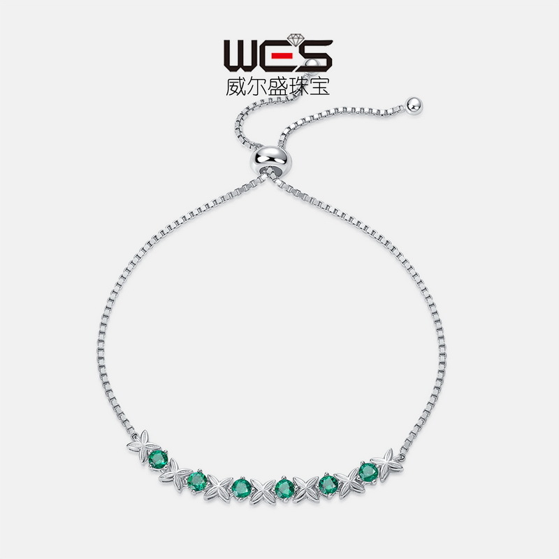 Nuevo estilo transfronterizo de lujo ligero, cultivo de moda, pulsera de esmeralda S925, incrustaciones de plata, cultivo, tesoro de color, joyería ajustable, todo fósforo