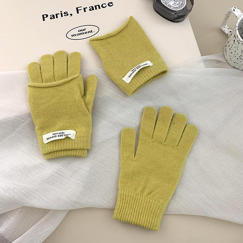 Guantes de ciclismo calientes de invierno coreano con pantalla táctil ins guantes de punto de color caramelo dos piezas de guantes de dedo para mujeres