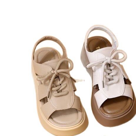 Pequeñas sandalias de cordón de altura para mujeres 2026 verano nueva moda de sandalias de playa flexibles