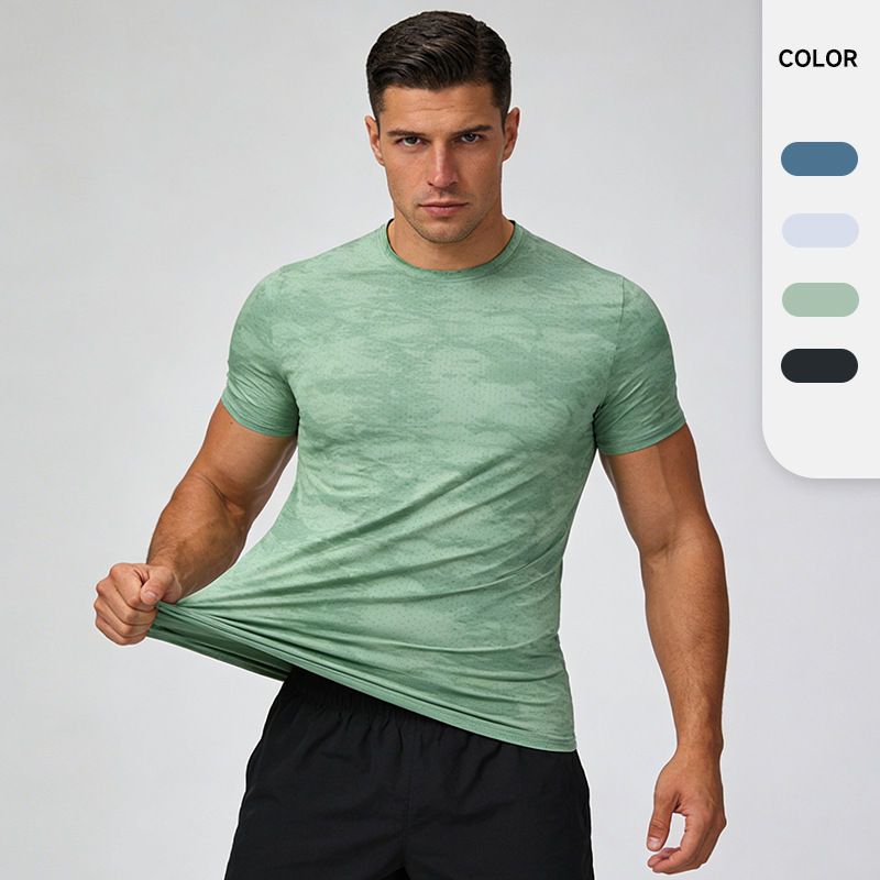 2026 Foreign Trade Cross-Border Amazon Ice Silk Quick-Drying T-Shirt Men's Fitness Running Round Neck Summer Sports Short-Sleeved Men's T-Shirt