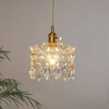新款法式全铜复古轻奢水晶小吊灯过道玄关阳台走廊衣帽间床头吊灯