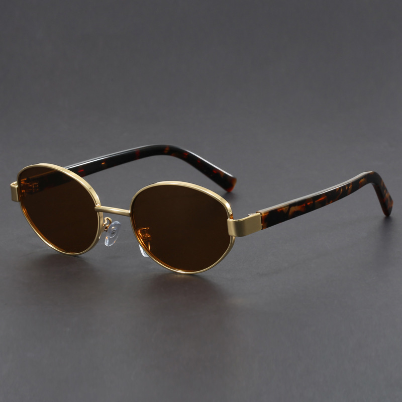欧美复古金属椭圆形尼龙镜片太阳镜女网红板材插芯防紫外线墨镜潮