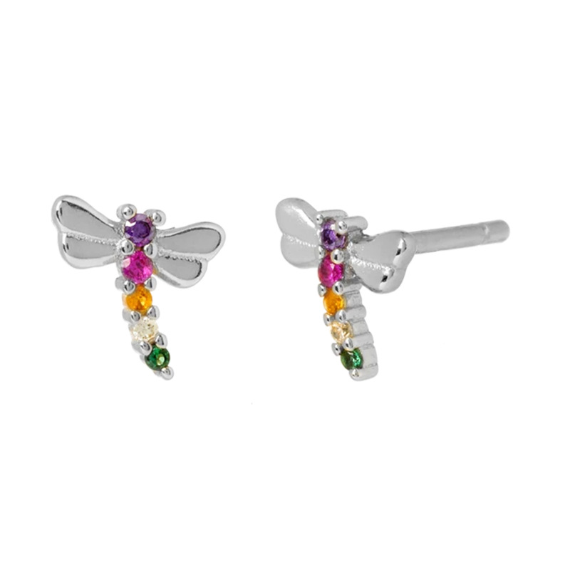 Simple Style Dragonfly Copper Inlay Zircon Ear Studs 1 Pair display picture 1