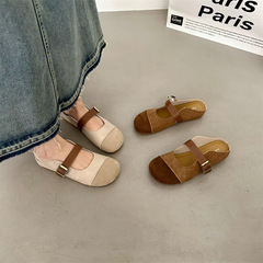 復古勃肯鞋包頭半拖鞋女平底2023年新款軟底瑪麗珍鞋豆豆單鞋真皮