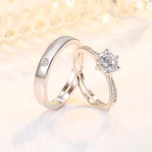 Korean simulation Diamond couple ring a pair of diamond zircon engagement ring ring ring fashion six claw ring jewelry